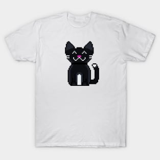 Black Cat Pixel Art 8 bit T-Shirt